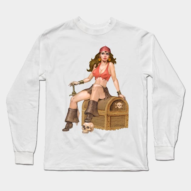 Pirate Girl Color Version Long Sleeve T-Shirt by Paul_Abrams